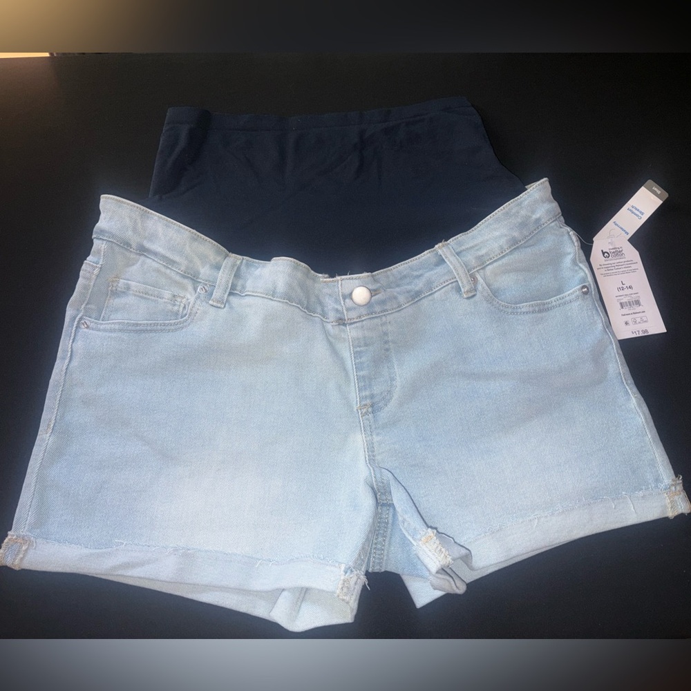 Time and Tru Maternity Shorts Size L  12-14  Blue Jean Full Panel Denim